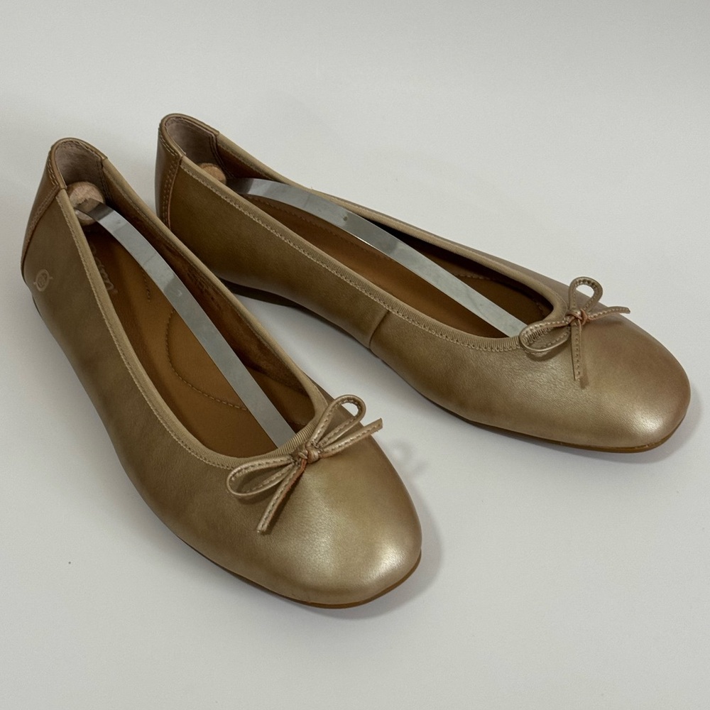 Børn Gold Metallic Brin Ballet Flats with Bow Women’s Size 11 M Born